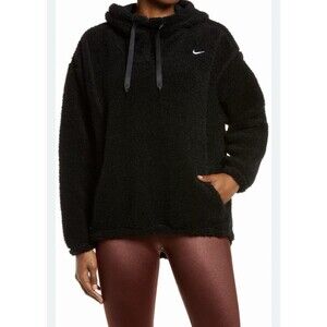 Nike Therma-FIT Fleece Hoodie Women's XL Oversized Black Pullover Sweatshirt